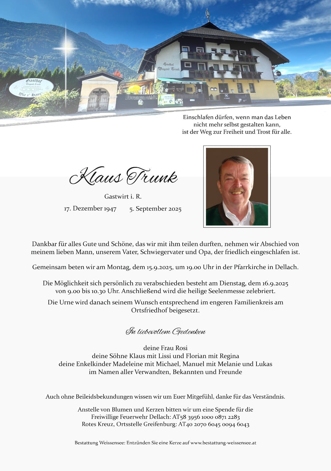 Traueranzeige Klaus Trunk