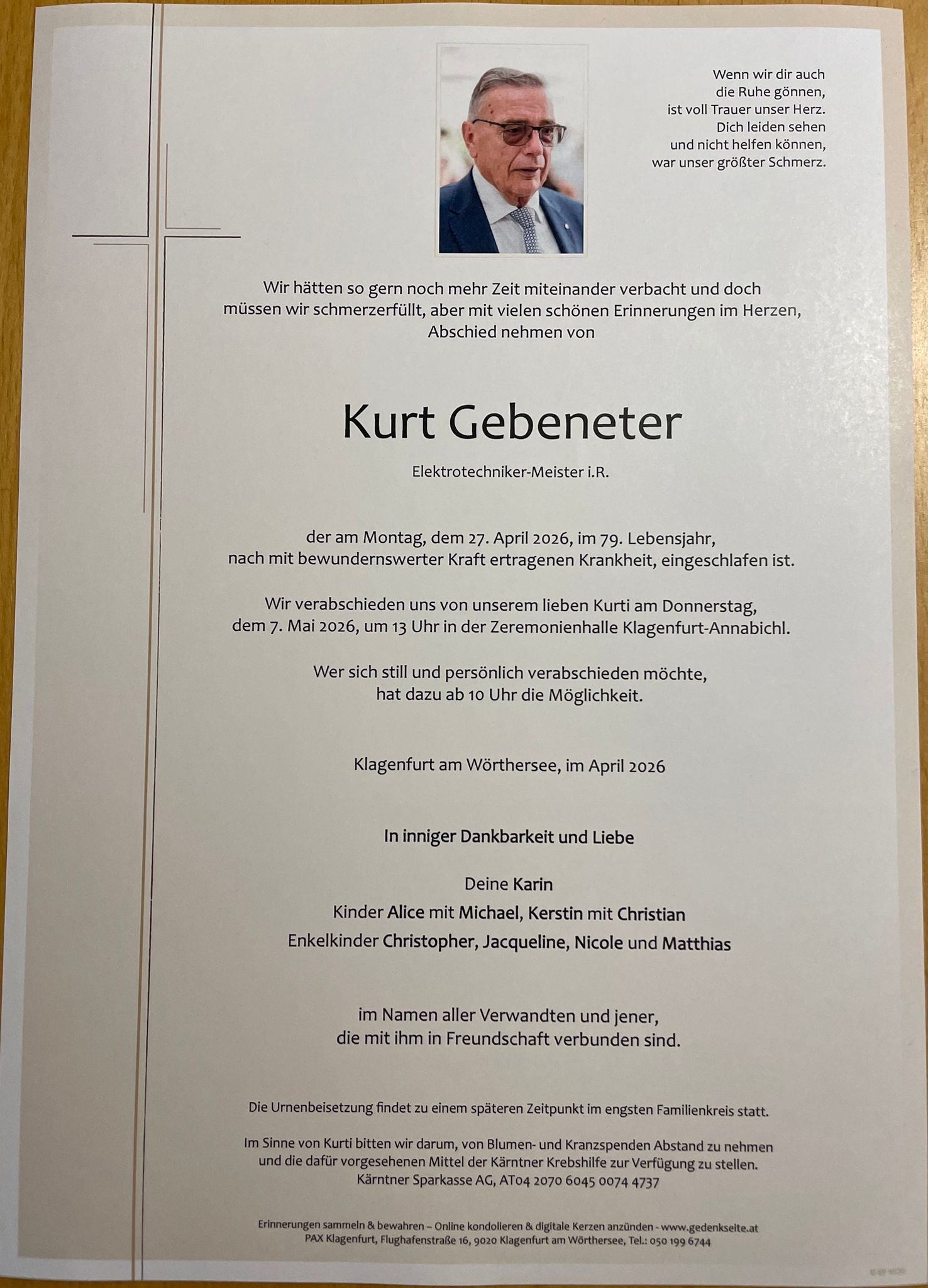 Traueranzeige Kurt Gebenetter